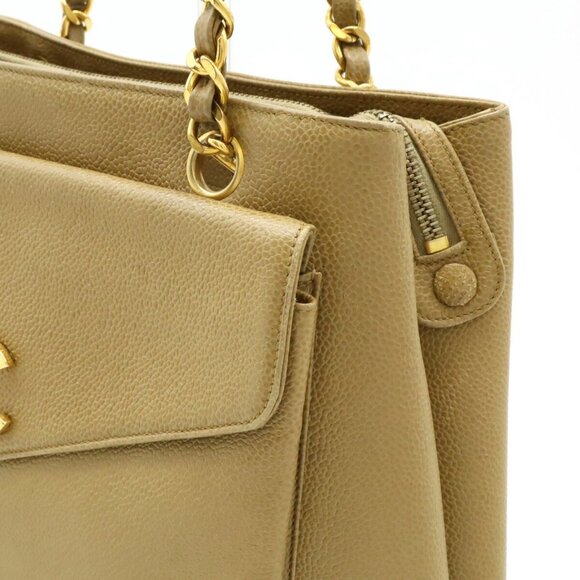 CHANEL Beige Caviar Leather Coco Mark Shoulder Bag - Picture 6 of 10